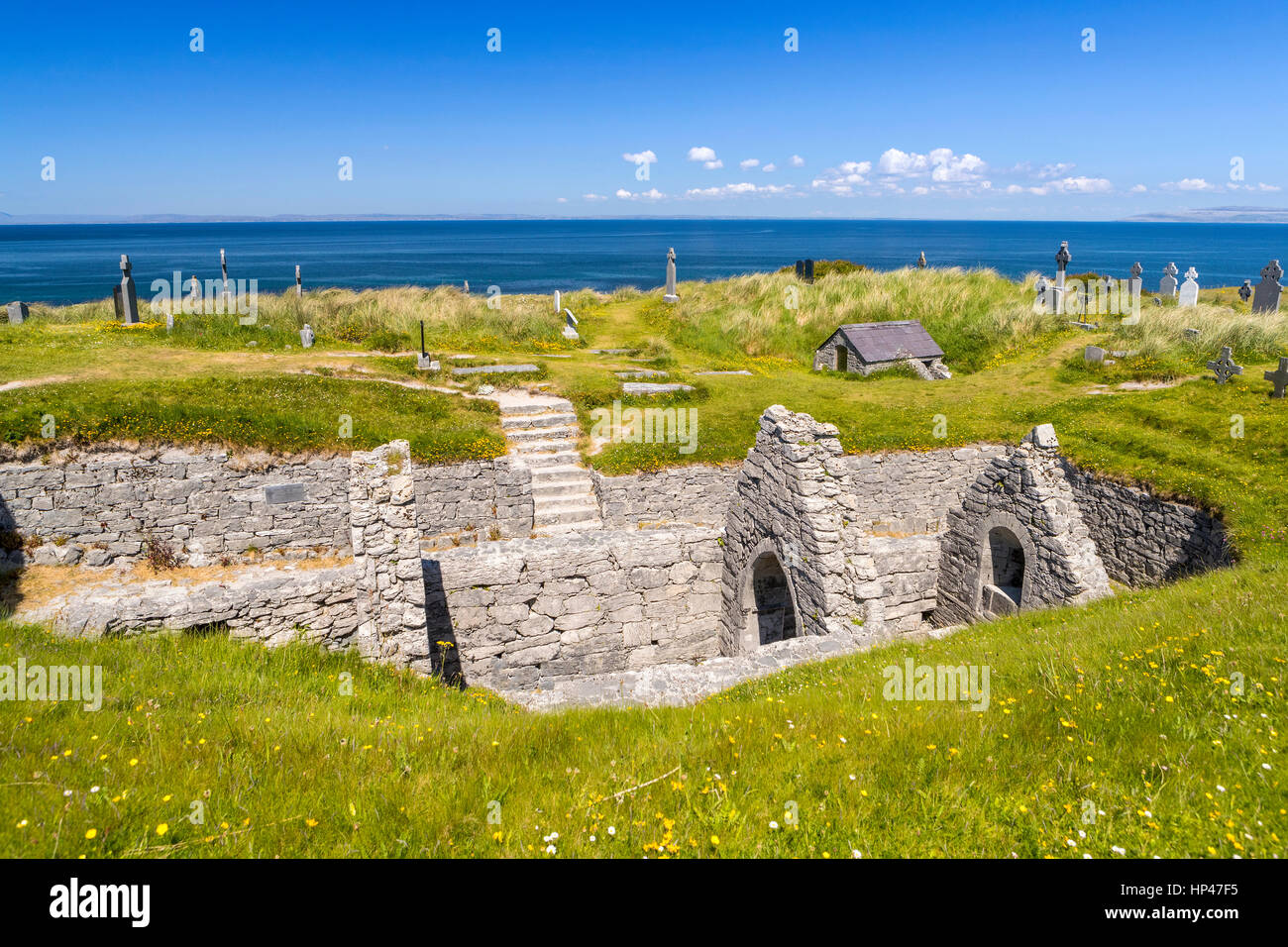 Saint Caomhan's church with Caomhan's grave at Inis Oirr, County Galway, Ireland, Europe. Stock Photo