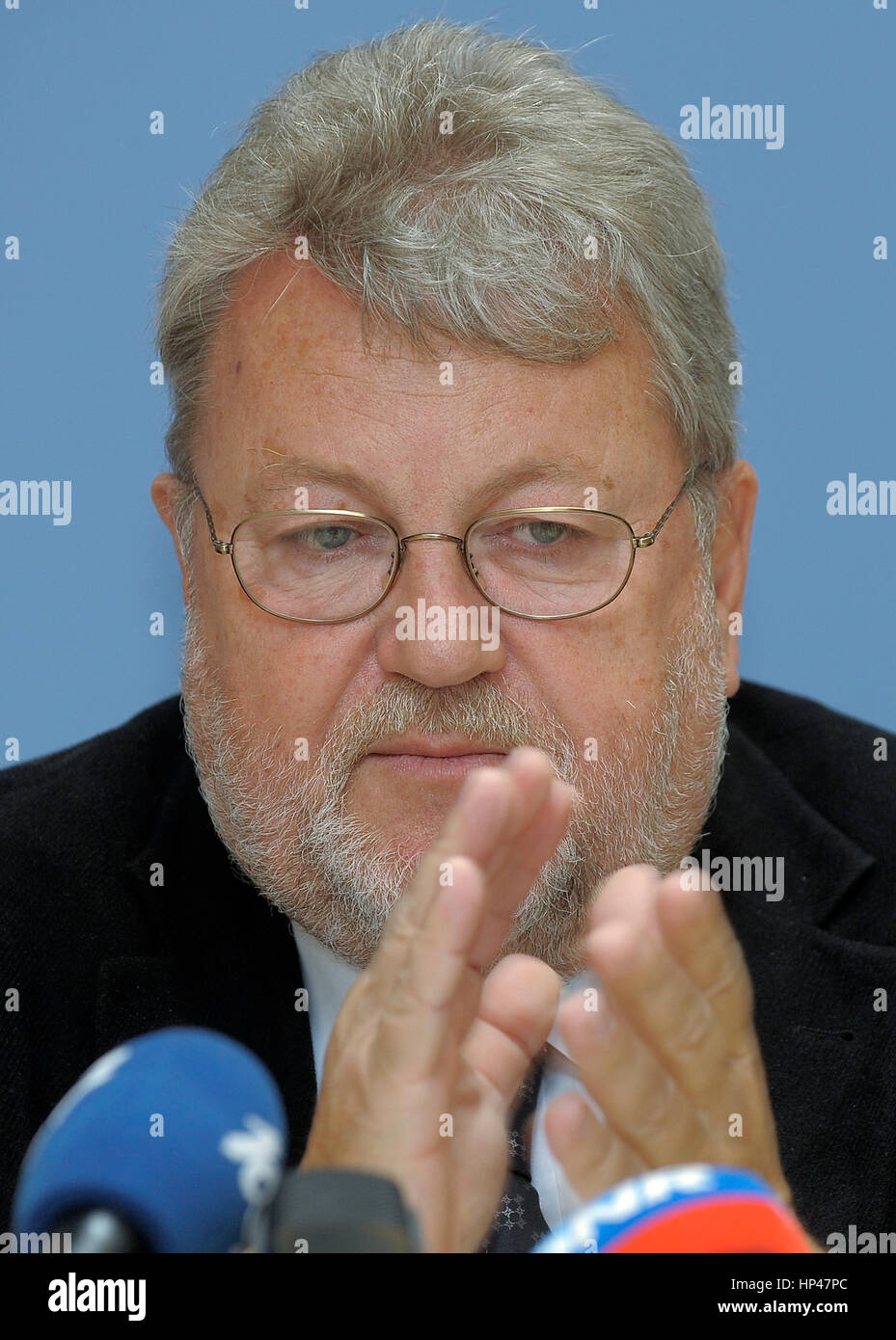Luxembourg 27.05.2011 Robert Goebbels adresses the media during a press meeting about Shanghai exhibition's results Stock Photo