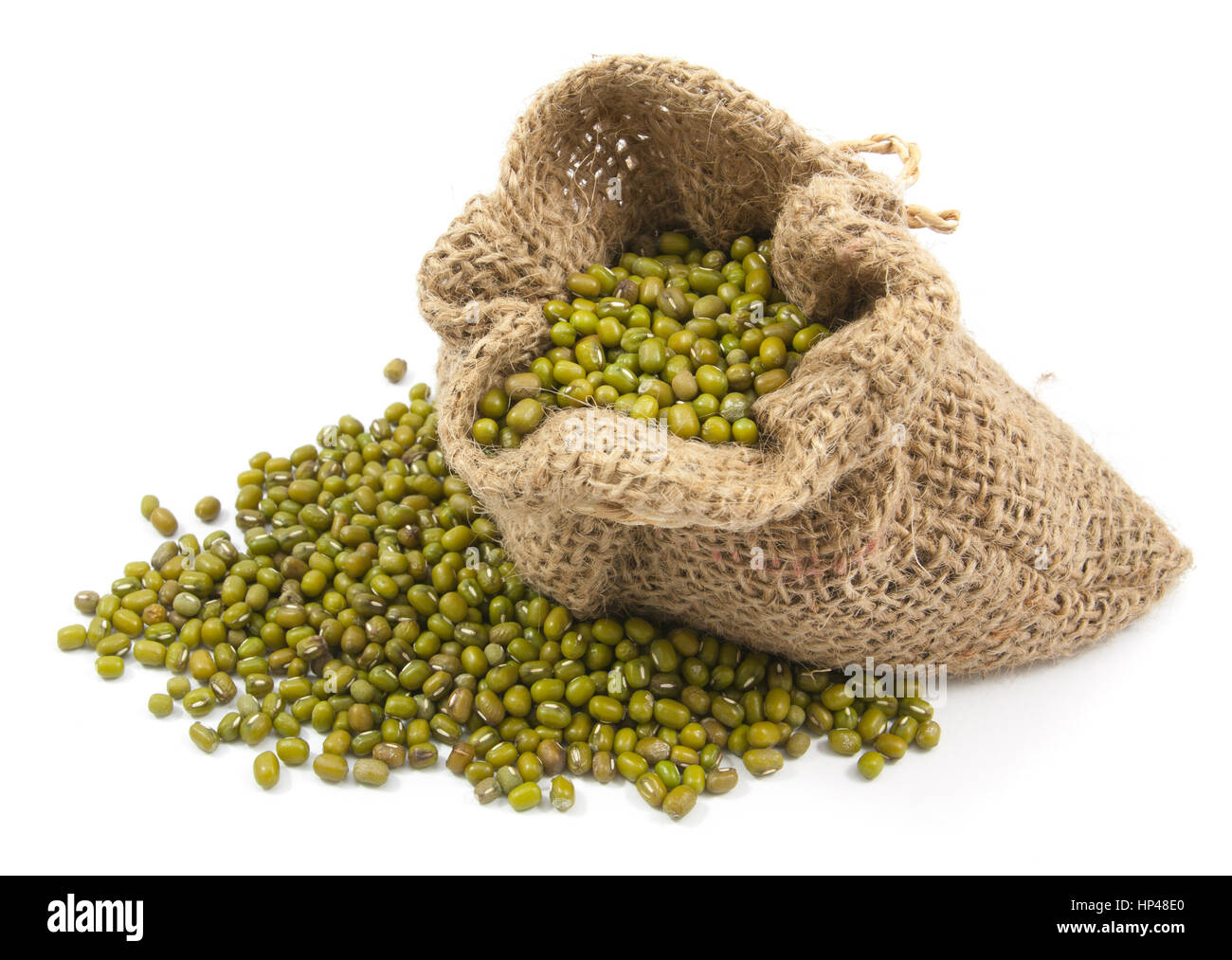 Green beans in canvas sack on white background Stock Photo - Alamy
