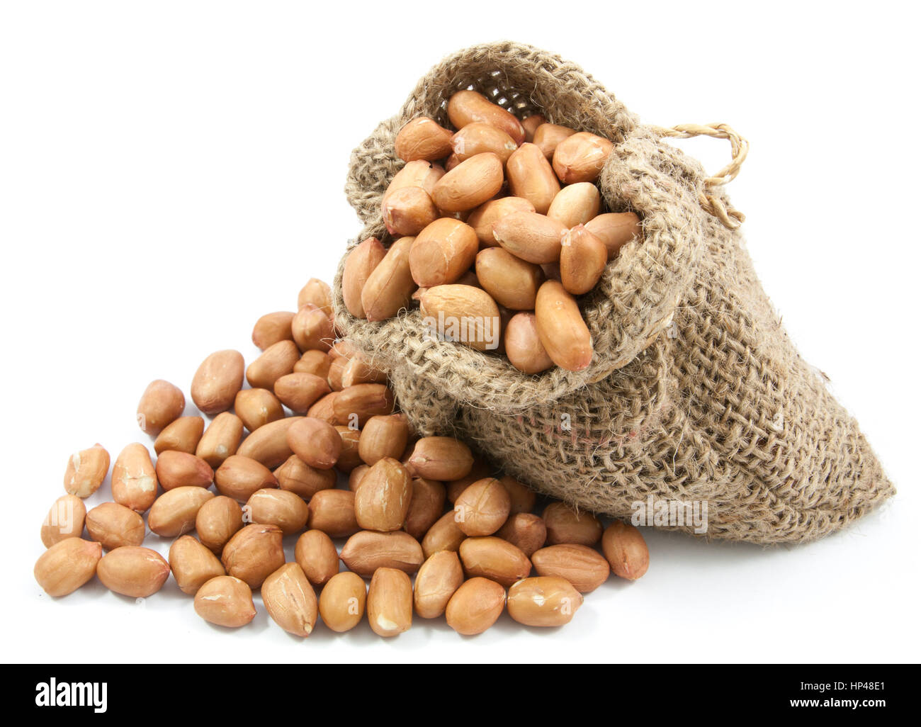 Peanuts soybean in canvas sack on white background Stock Photo Alamy