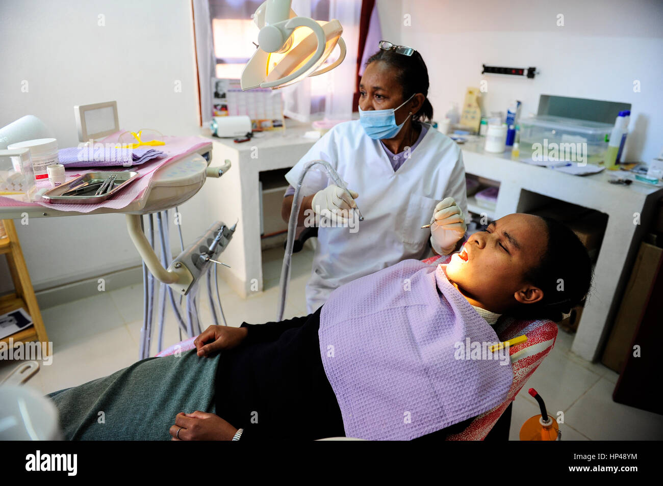 MADAGASCAR Antananarivo , dentist clinic, patient during check-up Stock Photo