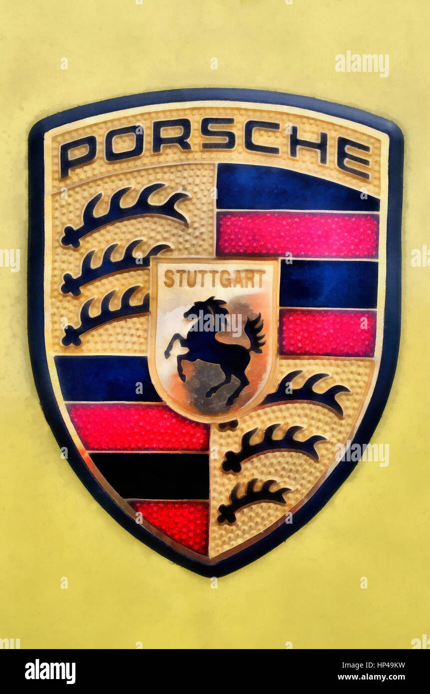 Painting of Porsche badge Stock Photo