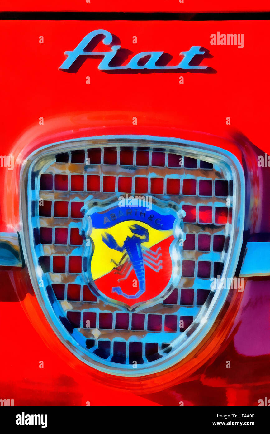 1961 Fiat Abarth 750GT Allemano Spider badge Stock Photo