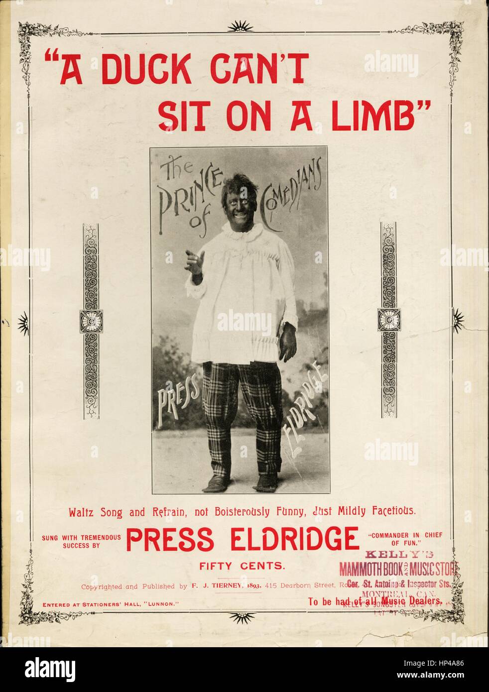 Sheet music cover image of the song 'A Duck Can't Sit on a Limb Waltz Song  and Refrain, not Boisterously Funny, Just Mildly Facetious', with original  authorship notes reading 'Words and Music