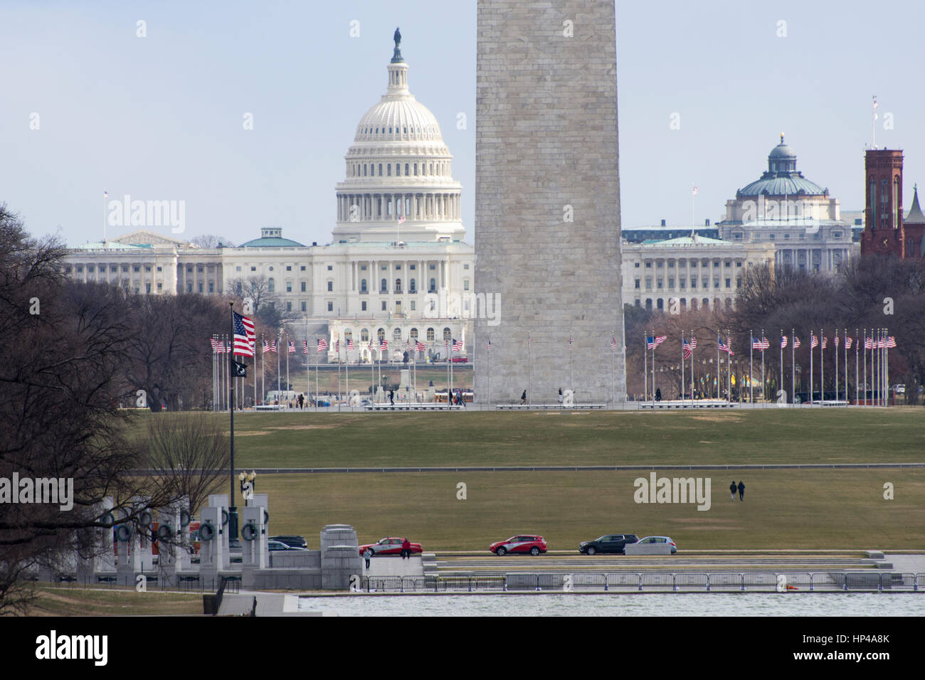U.S. Capitol and Washington Monument seen from the Lincoln Memorial in Washington, DC. Stock Photo