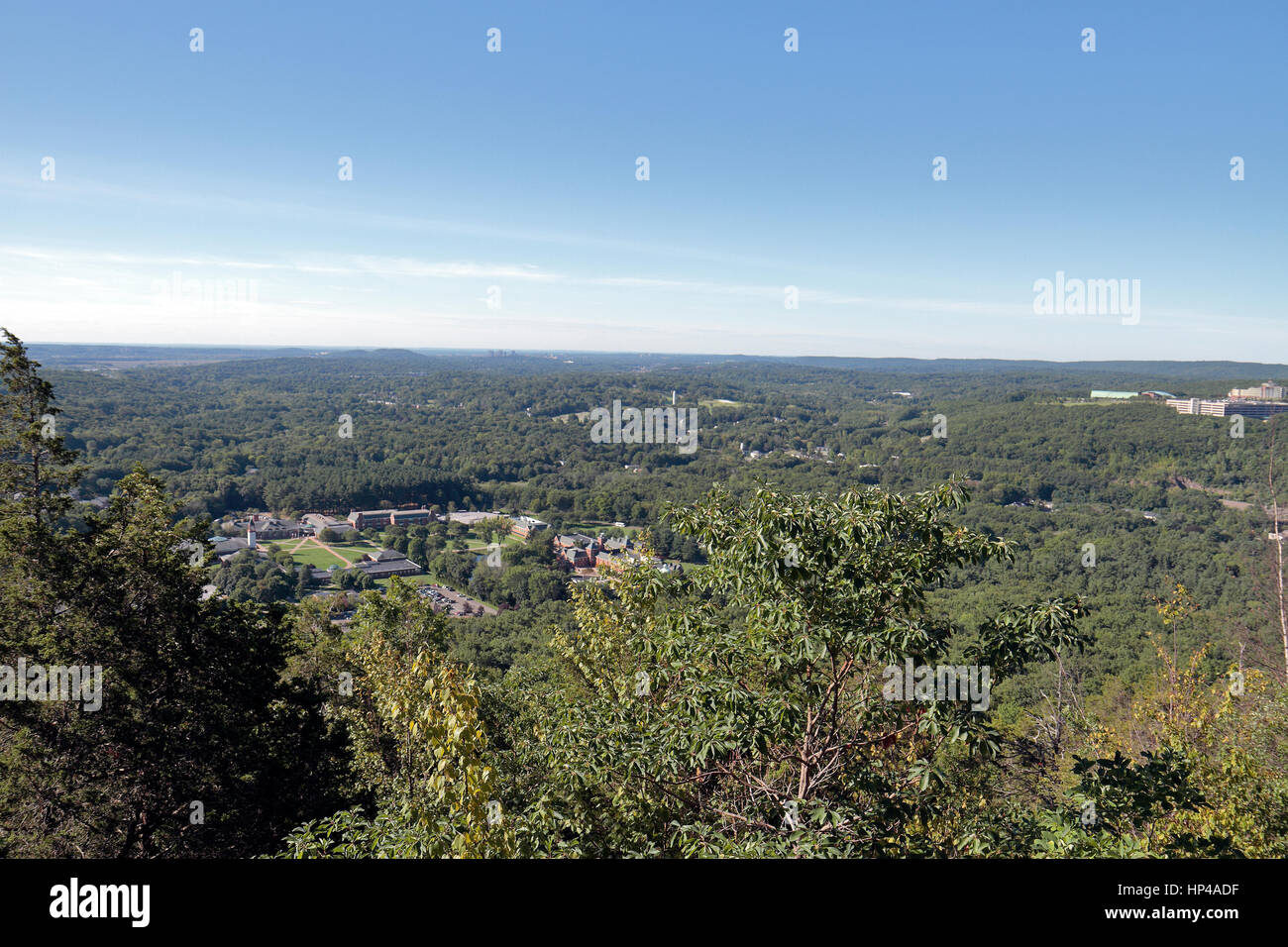 View towards Quinnipiac University from the Sleeping Giant (also known as Mount Carmel) State Park, close to Ne Stock Photo