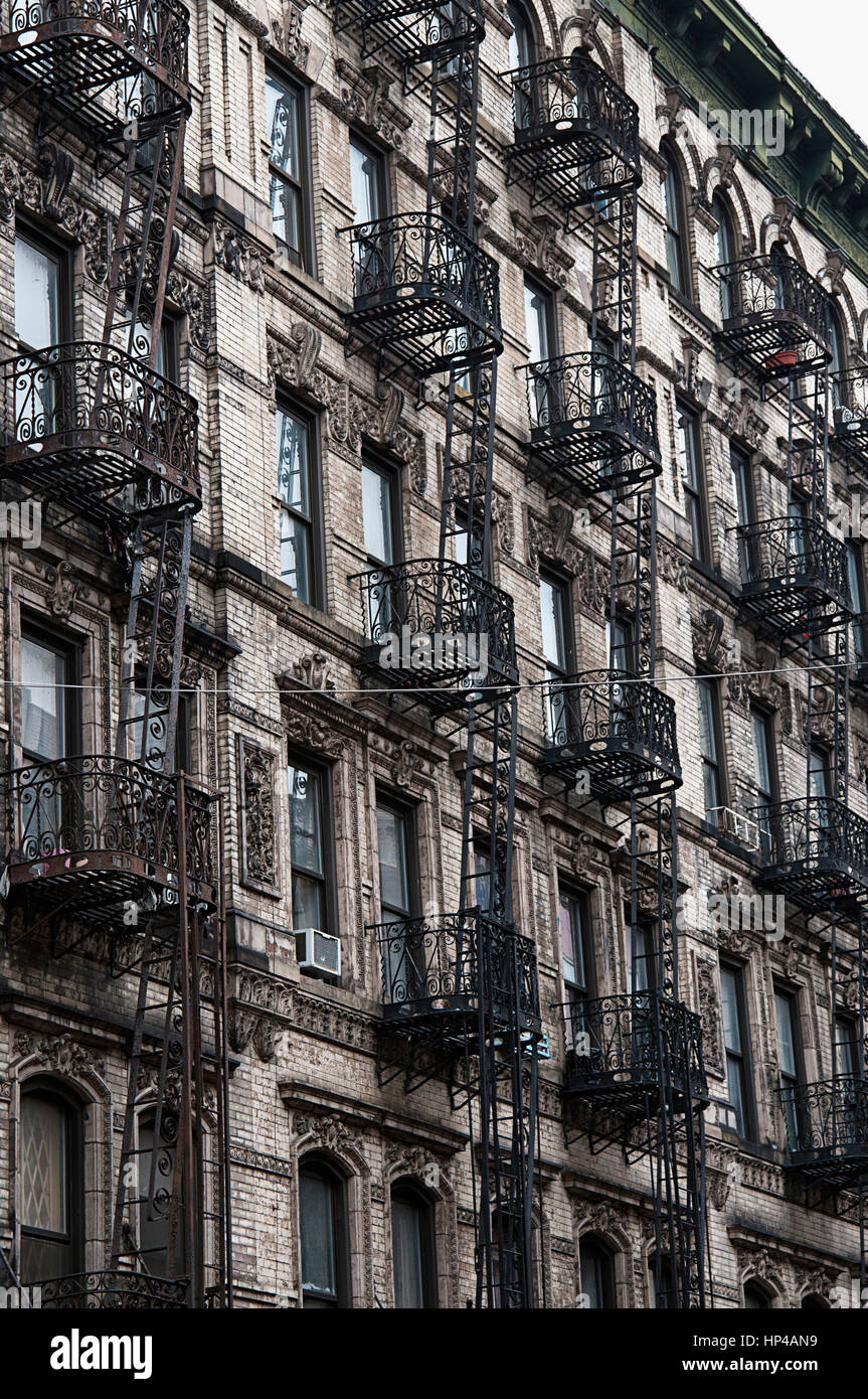 The exterior of buildings on the lower east side of Manhattan. Stock Photo