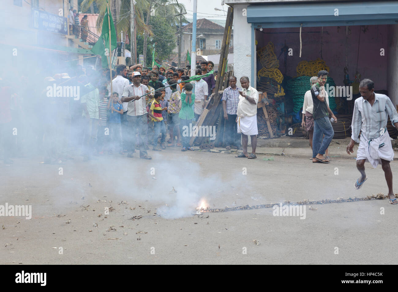 Kochi, India - November 7, 2015 - Indian muslims protesting on street after elections Stock Photo