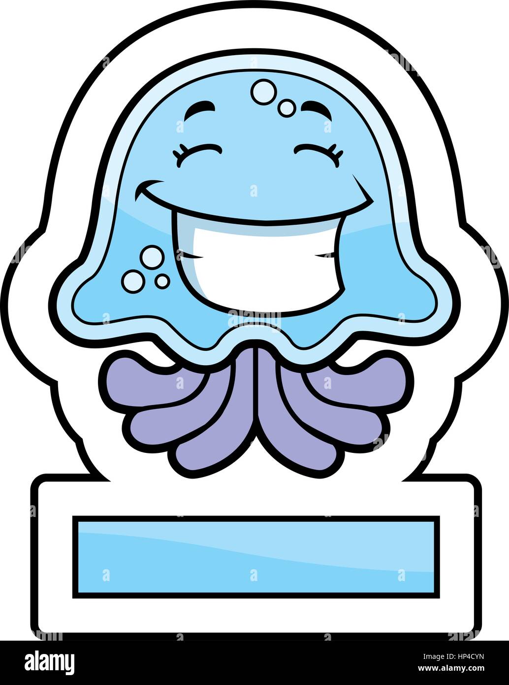 A cartoon blue jellyfish smiling and happy. Stock Vector