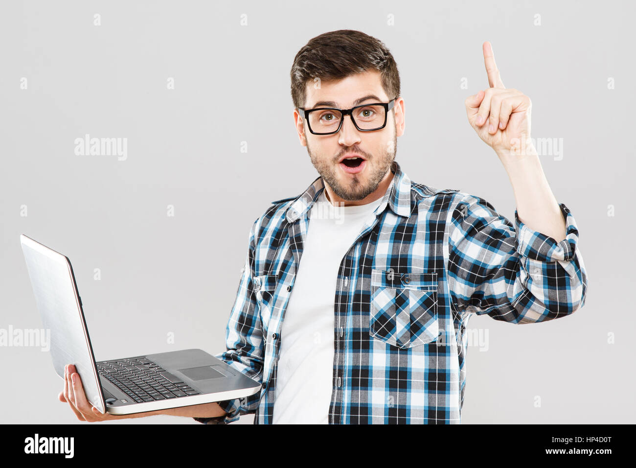Man in glasses blue shirt hi-res stock photography and images - Alamy