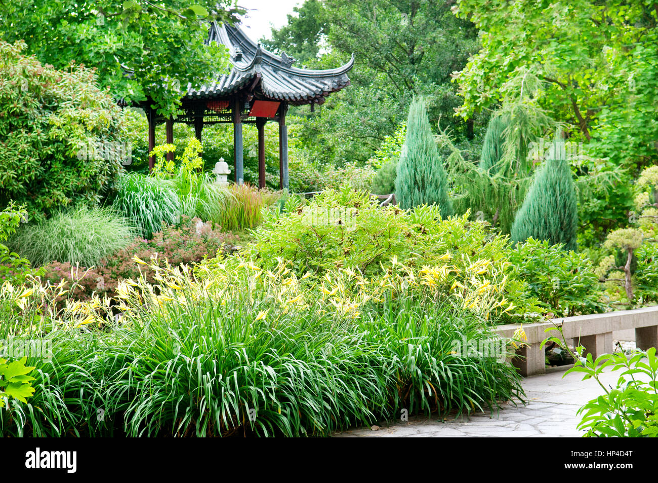 summer park with a beautiful gazebo and flower beds Stock Photo - Alamy