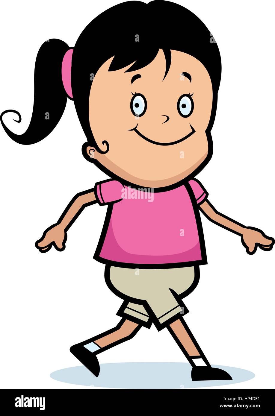 Happy cartoon girl walking smiling hi-res stock photography and images