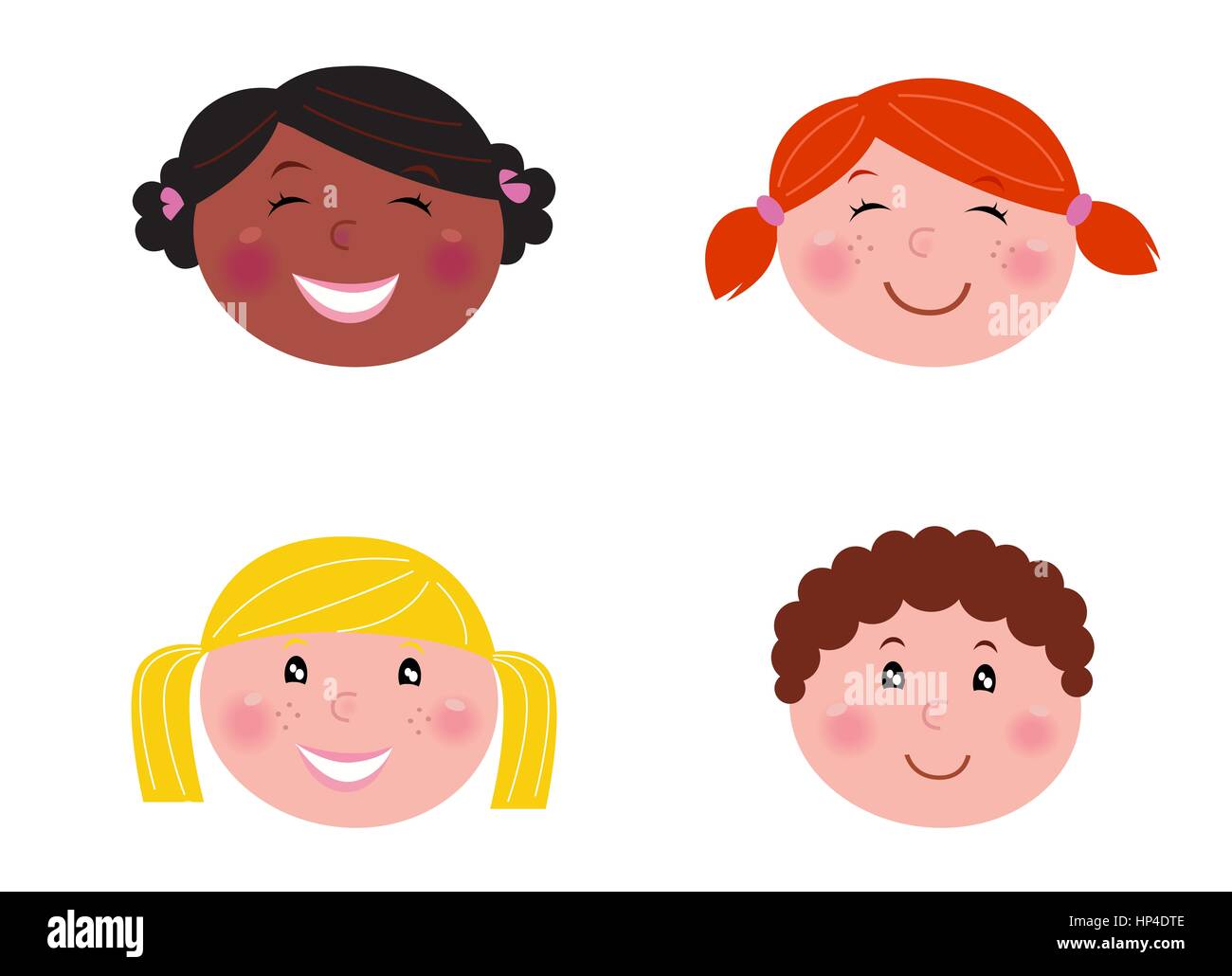 9168811 - six multicultural children with blank banner. illustration. Stock Photo