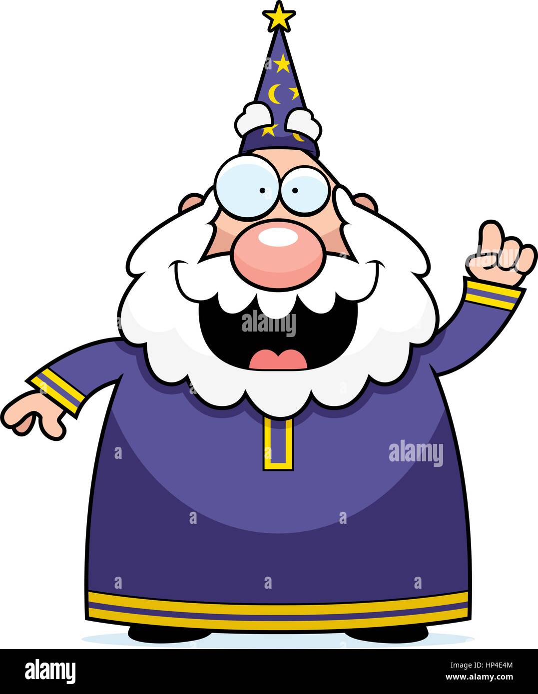A happy cartoon wizard with an idea. Stock Vector