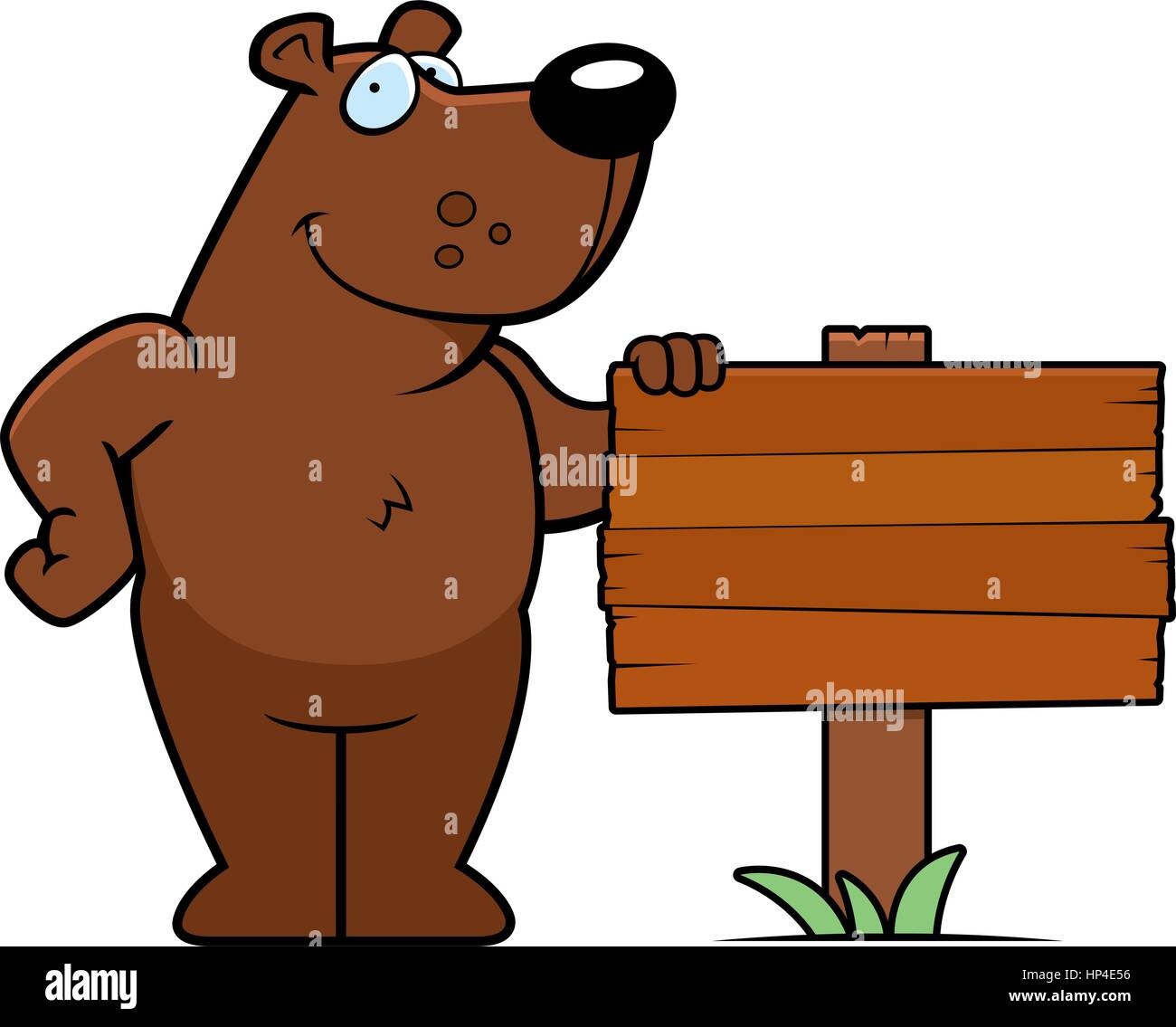 A happy cartoon bear standing next to a wood sign Stock Vector Image ...