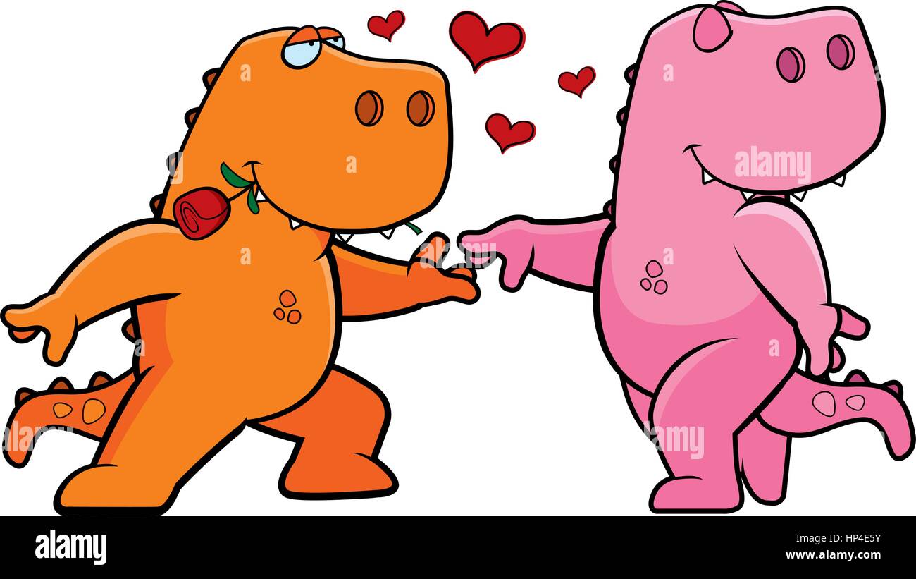 Two Happy Cartoon Dinosaurs In Love With Each Other Stock Vector Image Art Alamy