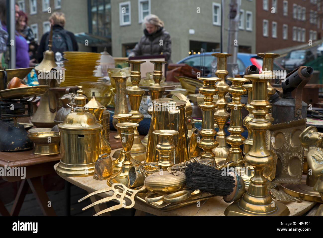 Bric-a-brac stall in the Grassmarket, Edinburgh, Scotland, UK. Stock Photo