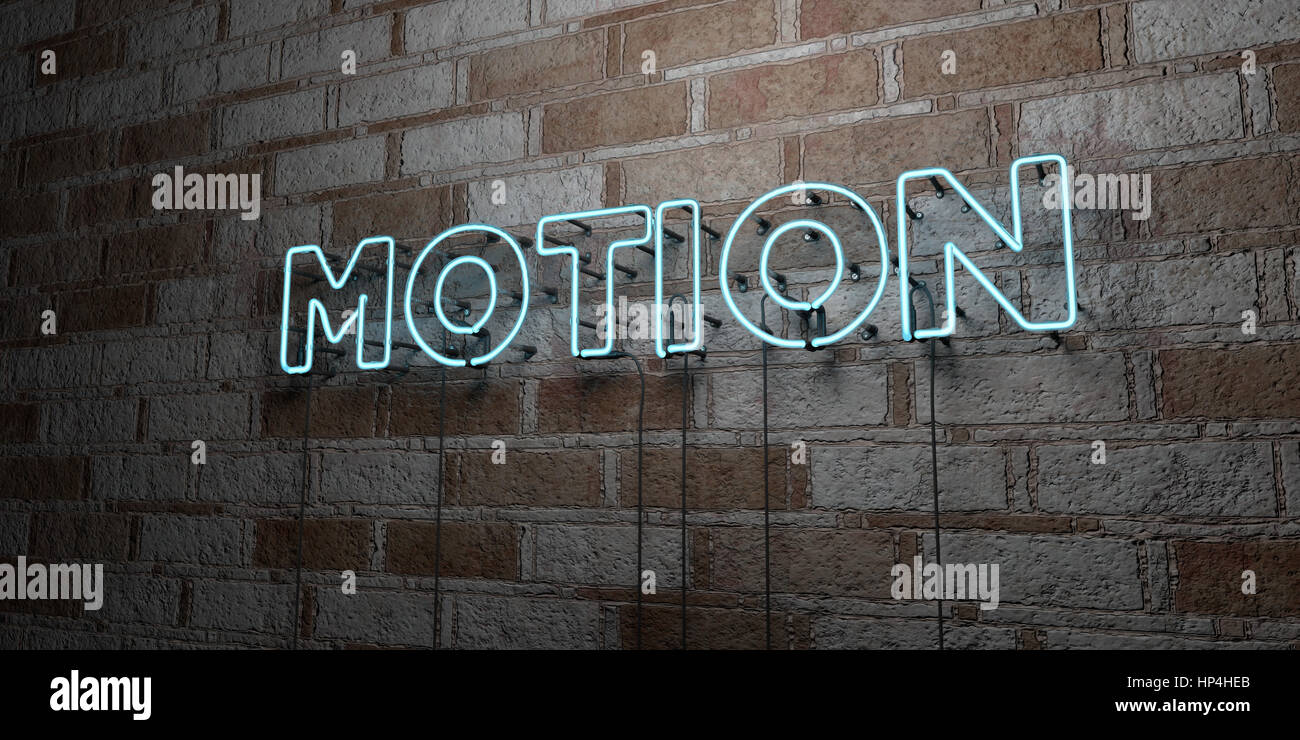 MOTION - Glowing Neon Sign on stonework wall - 3D rendered royalty free stock illustration.  Can be used for online banner ads and direct mailers. Stock Photo