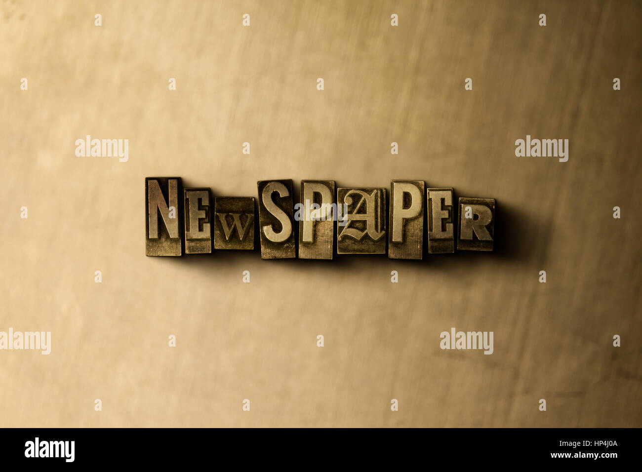 NEWSPAPER - close-up of grungy vintage typeset word on metal backdrop. Royalty free stock illustration.  Can be used for online banner ads and direct  Stock Photo
