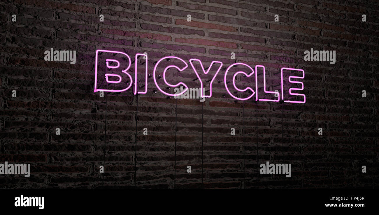 BICYCLE -Realistic Neon Sign on Brick Wall background - 3D rendered