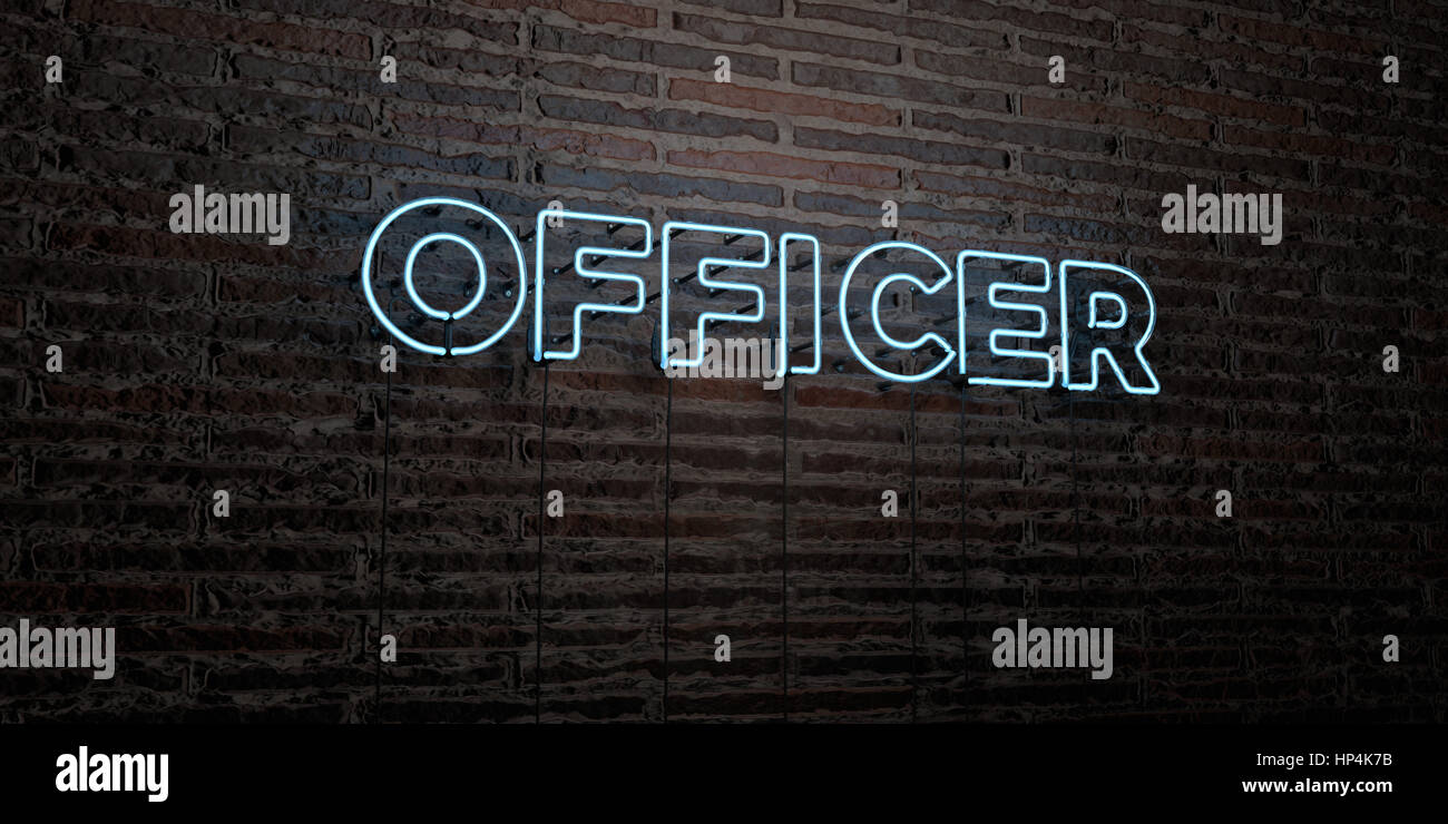 OFFICER -Realistic Neon Sign on Brick Wall background - 3D rendered ...