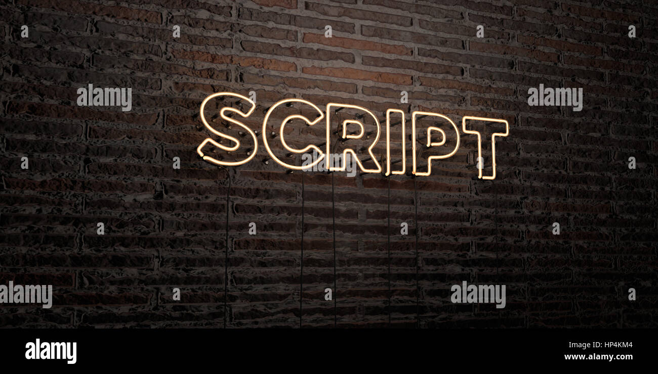 SCRIPT -Realistic Neon Sign on Brick Wall background - 3D rendered ...