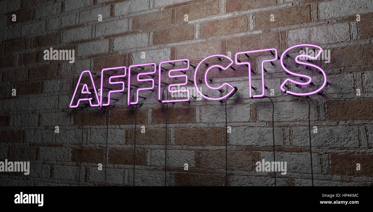 AFFECTS - Glowing Neon Sign on stonework wall - 3D rendered royalty free stock illustration.  Can be used for online banner ads and direct mailers. Stock Photo