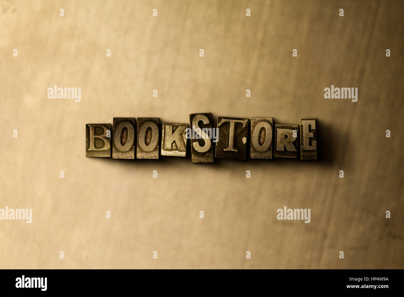 BOOKSTORE - close-up of grungy vintage typeset word on metal backdrop. Royalty free stock illustration.  Can be used for online banner ads and direct  Stock Photo