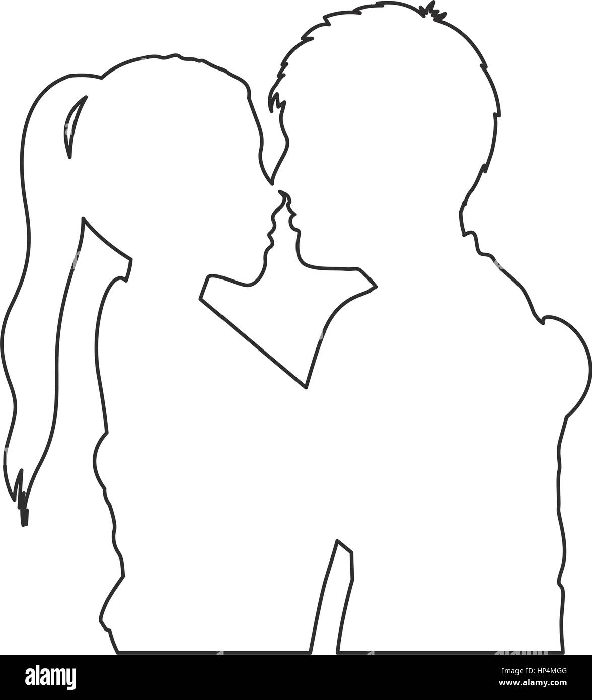 monochrome contour with half body couple hugged Stock Vector