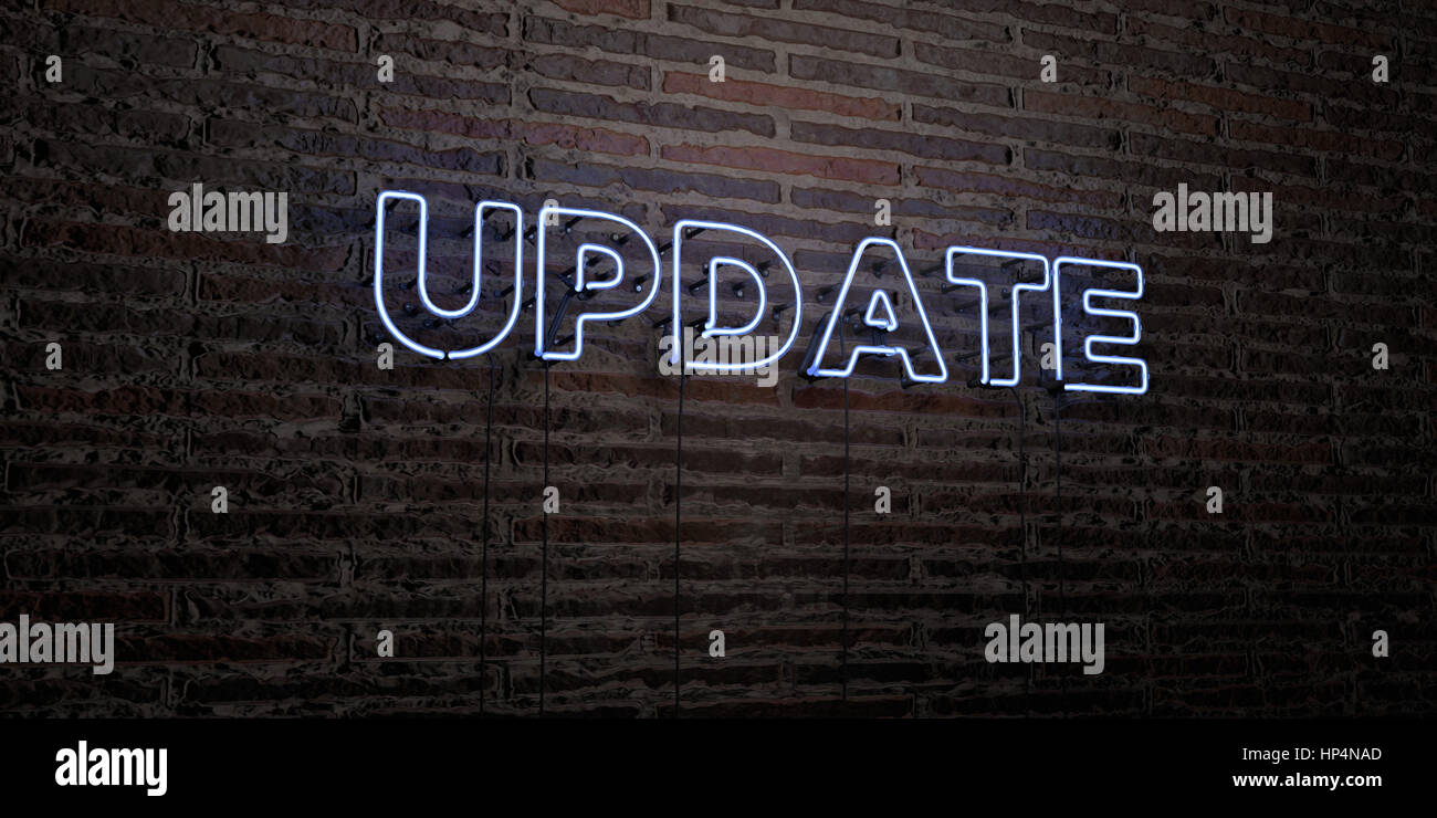 Updateble Signage UPDATE -Realistic Neon Sign on Brick Wall background - 3D rendered ...