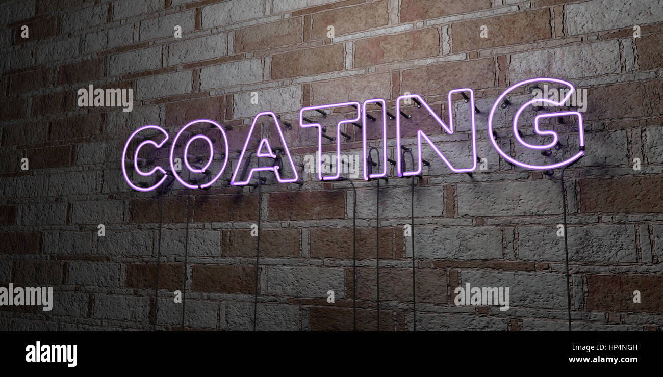 COATING - Glowing Neon Sign on stonework wall - 3D rendered royalty free stock illustration.  Can be used for online banner ads and direct mailers. Stock Photo