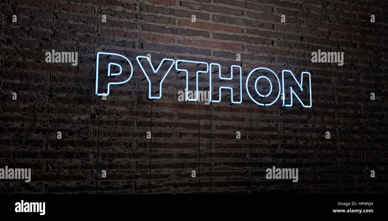 PYTHON -Realistic Neon Sign on Brick Wall background - 3D rendered ...