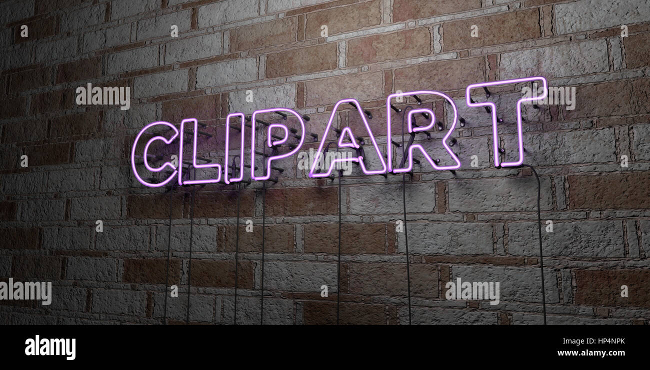 Clipart Glowing Neon Sign On Stonework Wall 3d Rendered