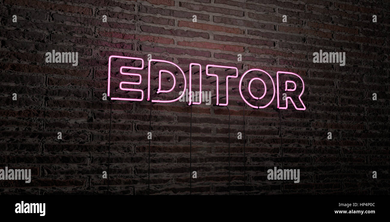 EDITOR -Realistic Neon Sign on Brick Wall background - 3D rendered royalty  free stock image. Can be used for online banner ads and direct mailers  Stock Photo - Alamy