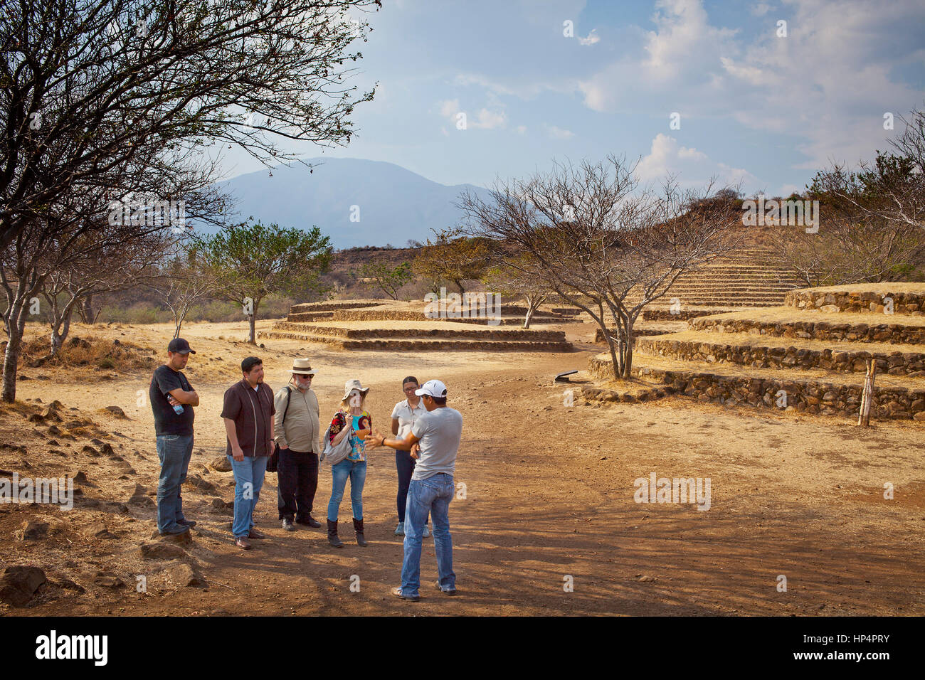 Tourists in Guachimontones archaeological site , near Teuchitlan, Jalisco, Mexico Stock Photo