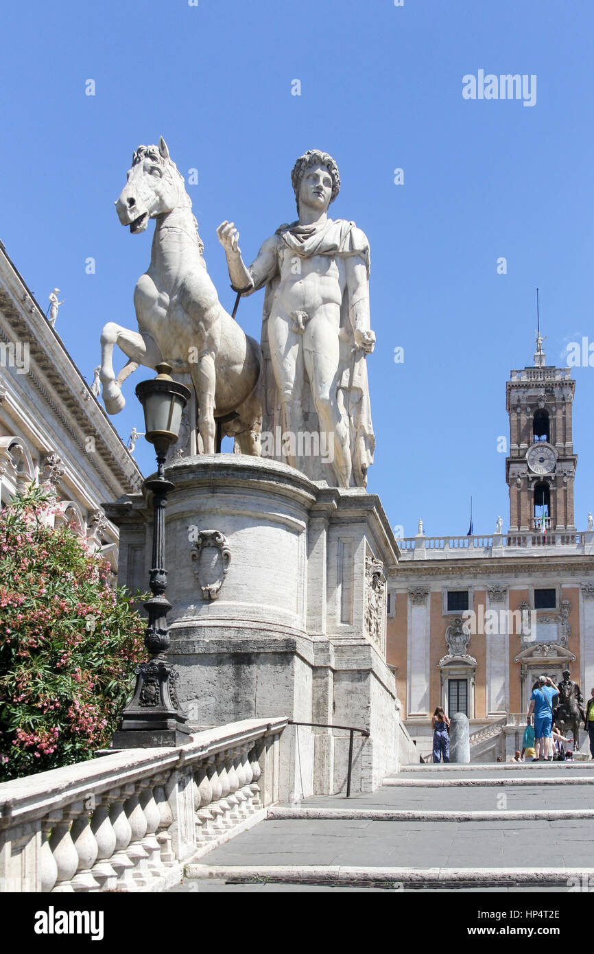 Statue of man and horse on the steps leading to the Basilica di Santa