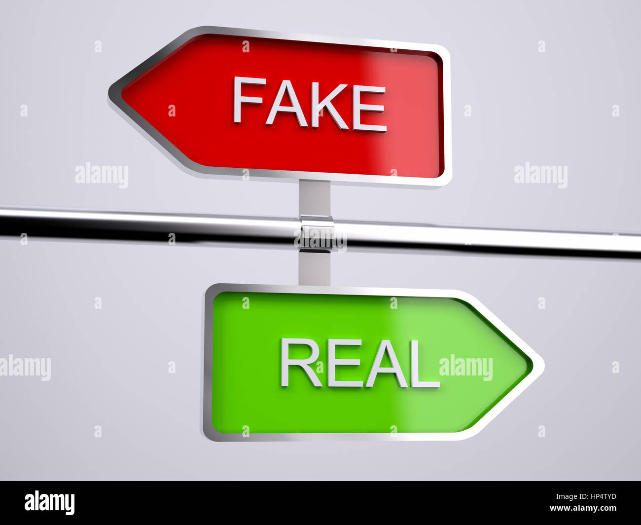 Real Vs Fake Three 3 Way Street Signs 3d Illustration Stock Photo
