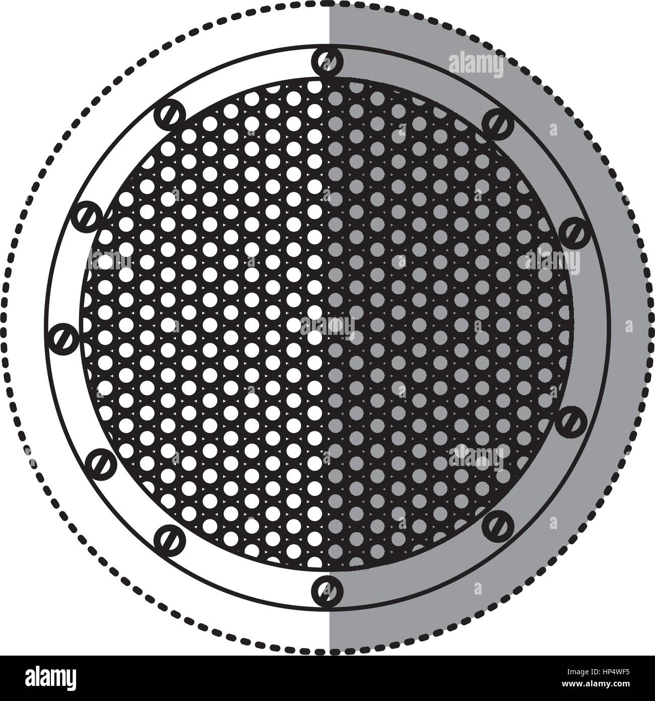 sticker silhouette circular metallic frame with grill perforated Stock ...