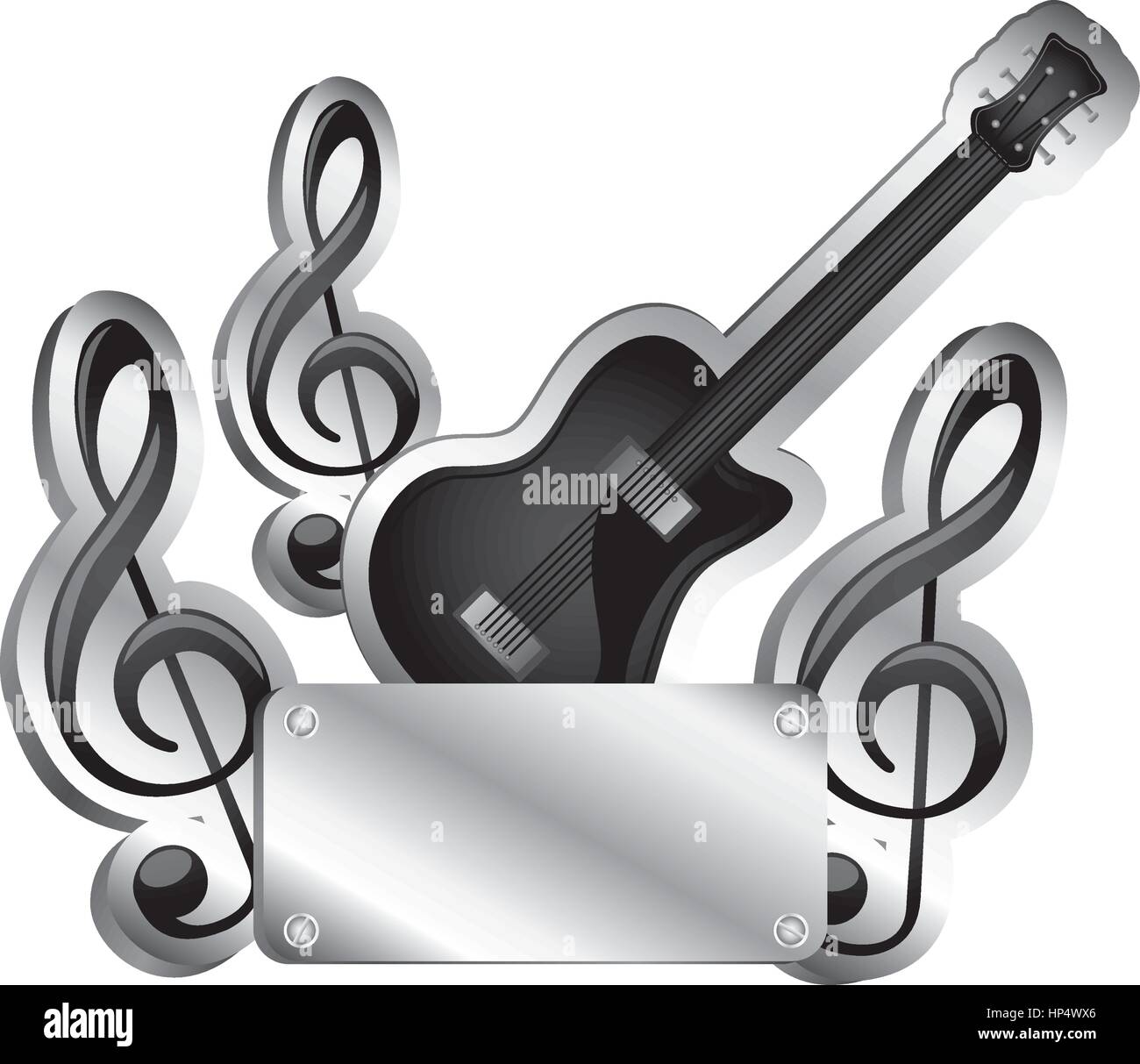 electric guitar and musical notes icon relief with metallic plaque Stock Vector Image & Art Alamy