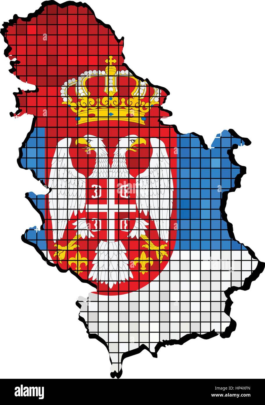 Serbia map with flag inside - Illustration,  The national flag & map of Serbia,  Serbian flag with coat of arms,   Abstract grunge mosaic vector Stock Vector