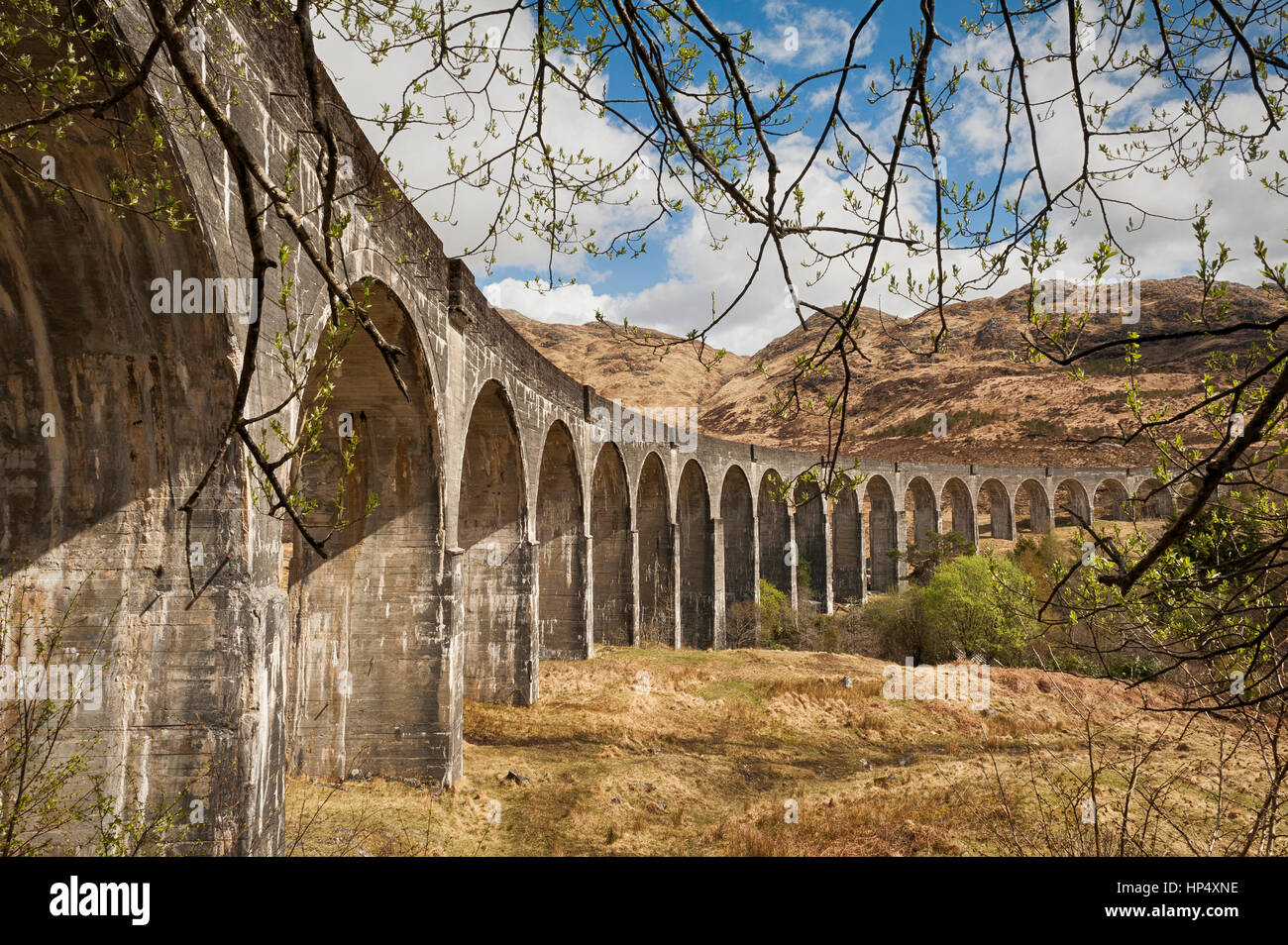 The famous Glenfinnan Viaduct in the scottisch landscape. Stock Photo