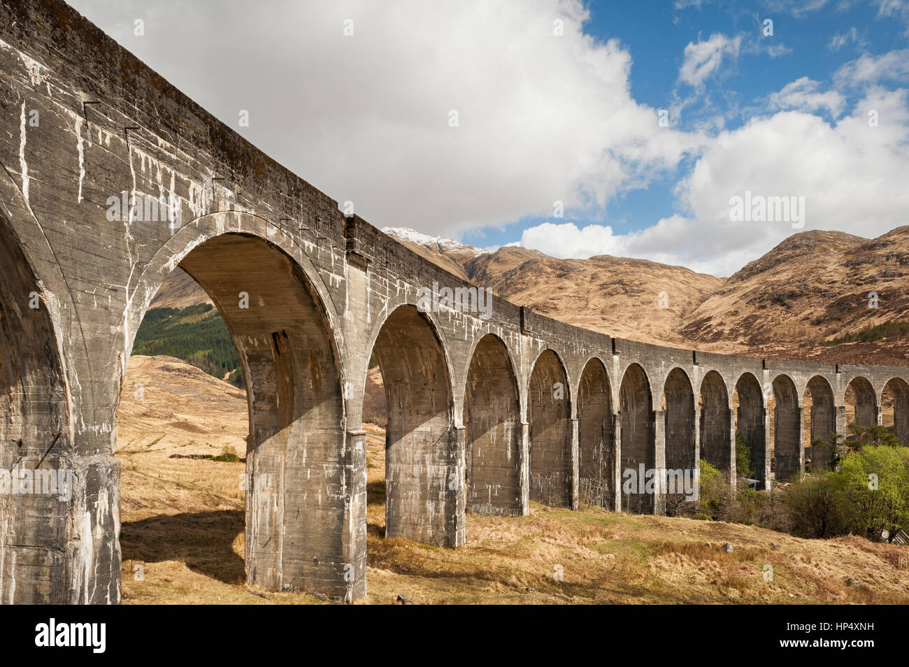 The famous Glenfinnan Viaduct in the scottisch landscape. Stock Photo