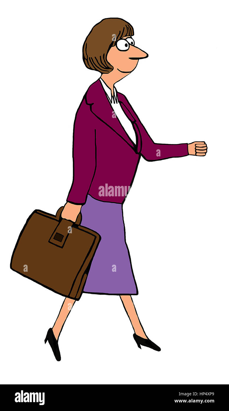 Illustration of a smiling professional woman walking in a confident manner. Stock Photo