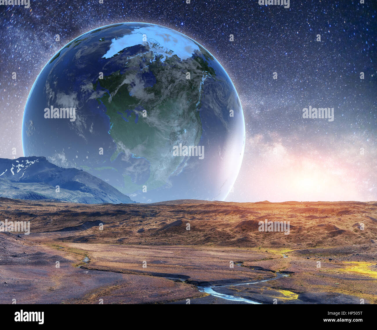 Realistic 3D Earth Lyustration. Courtesy of NASA. Fantastic star Stock Photo