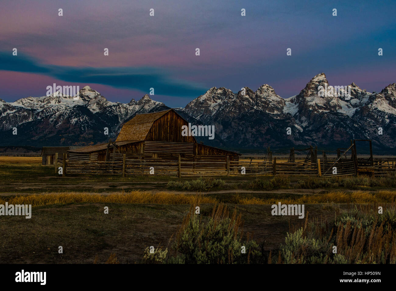 The Iconic John Moulton Barn at Sunrise in Wyoming Stock Photo - Alamy