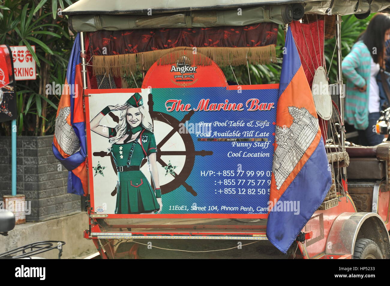 Sign Advertising Marine Girly Bar On The Back Of A Tuk Tuk