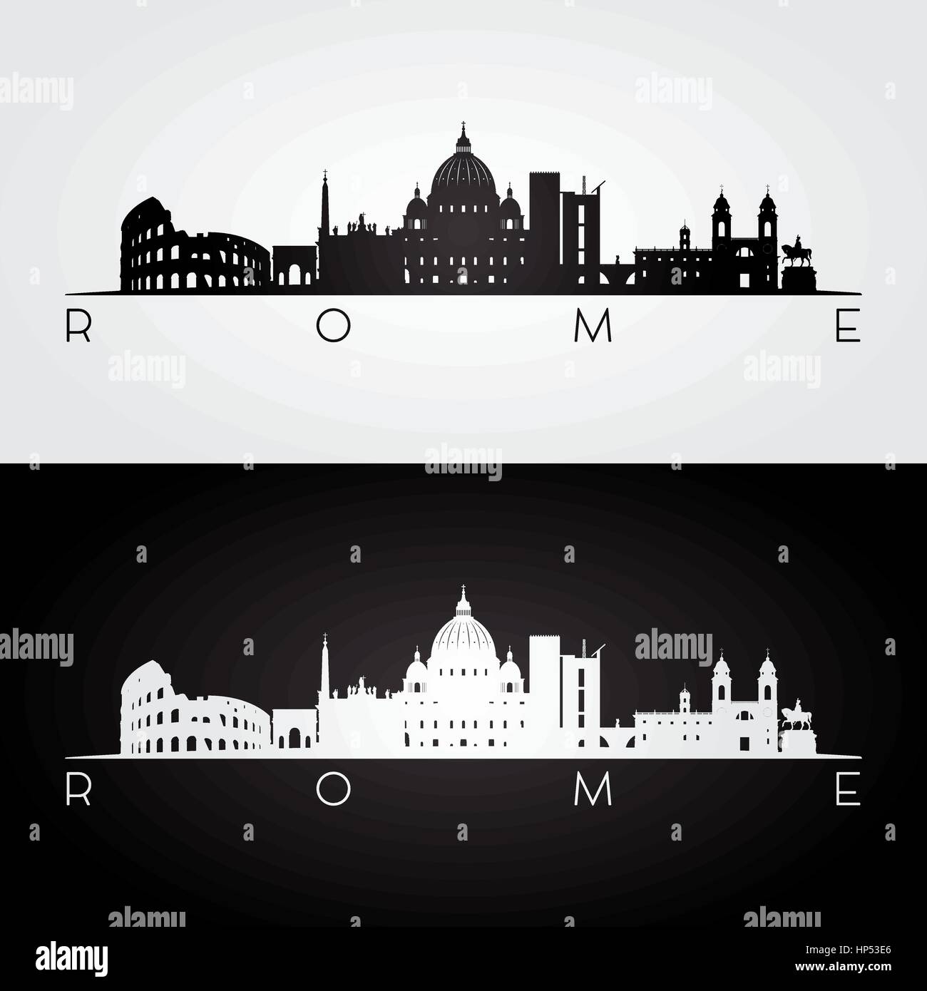 Rome skyline and landmarks silhouette, black and white design, vector illustration. Stock Vector