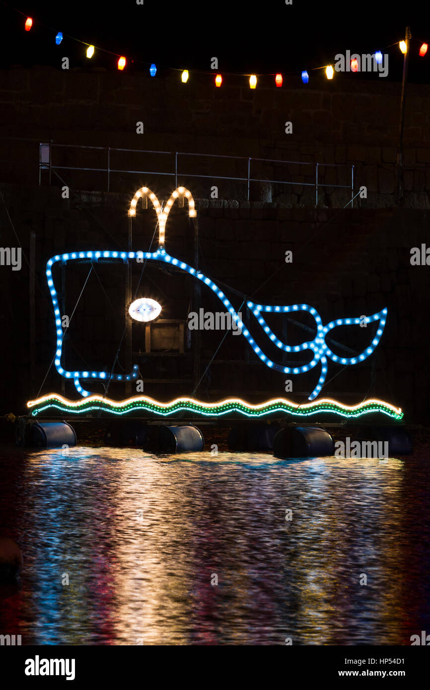Whale, Mousehole Christmas Lights, Cornwall, England, UK Stock Photo