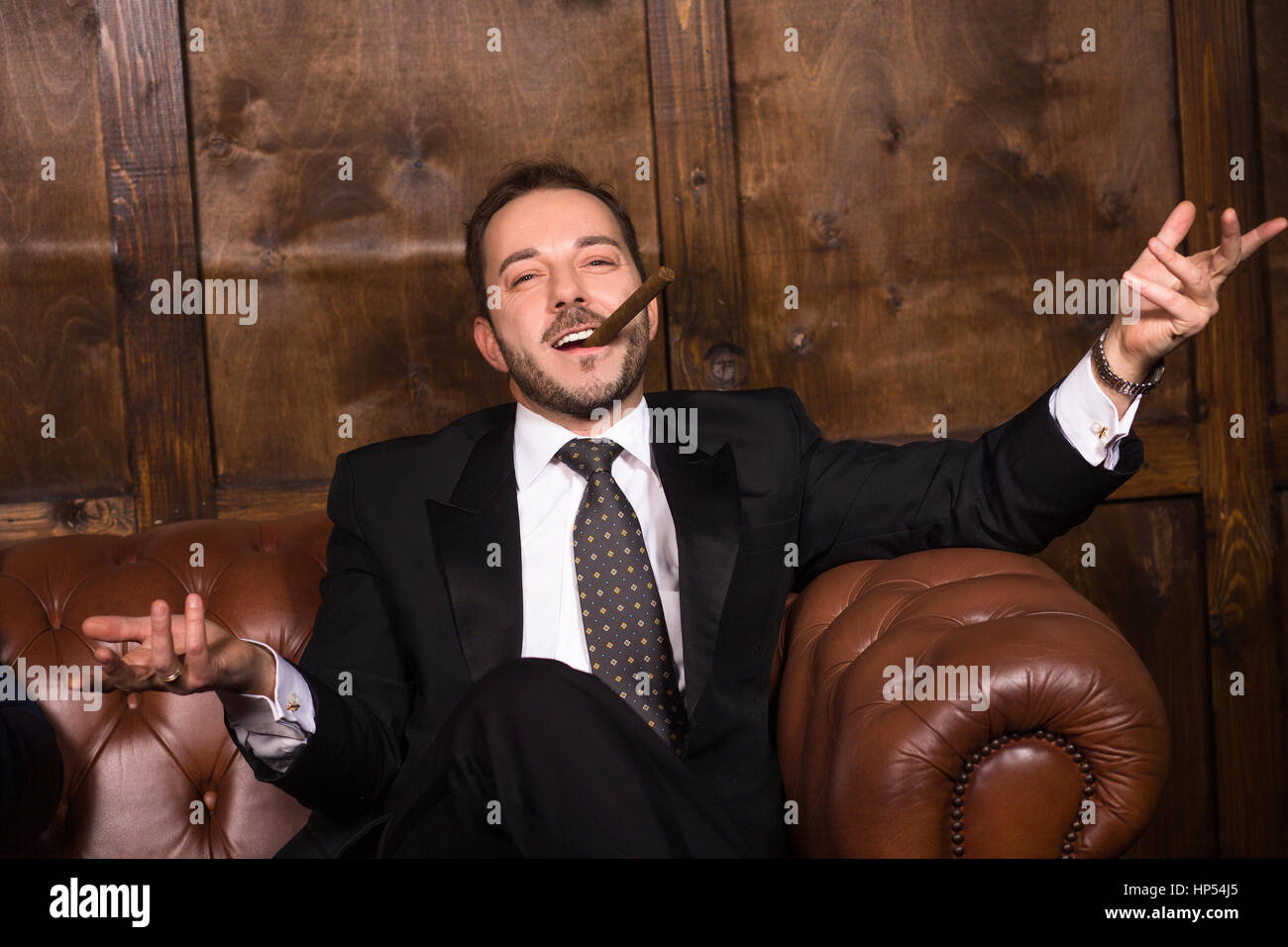 Rich Businessman With Cigar Stock Photo Alamy