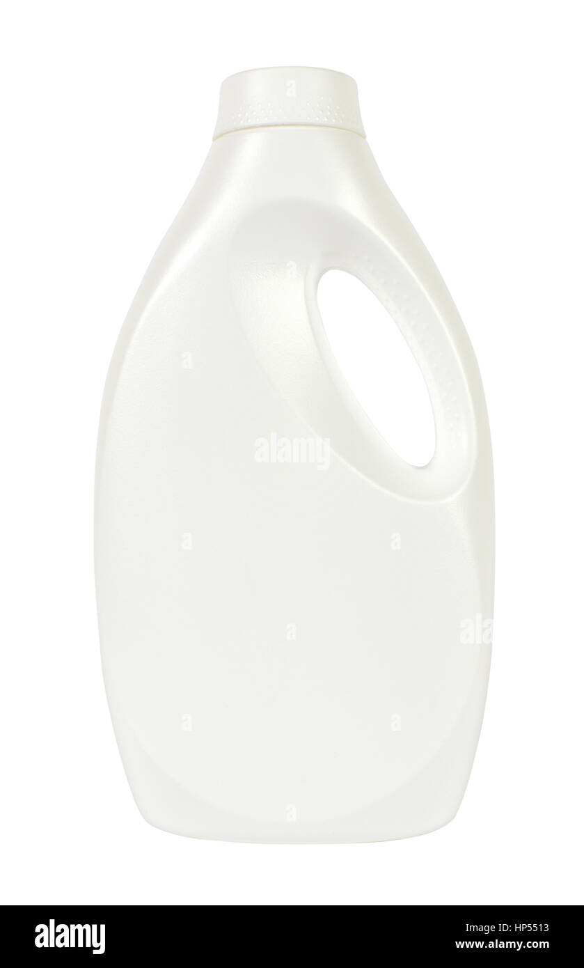 White plastic bottle for liquid detergent isolated on white Stock Photo